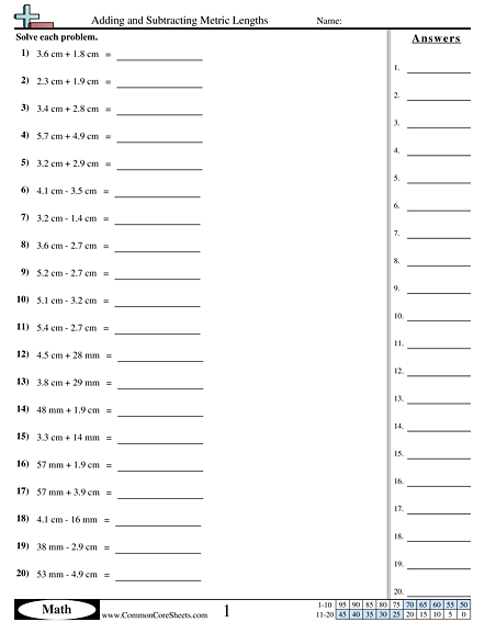 Adding and Subtracting Metric Lengths Worksheet - Adding and Subtracting Metric Lengths worksheet
